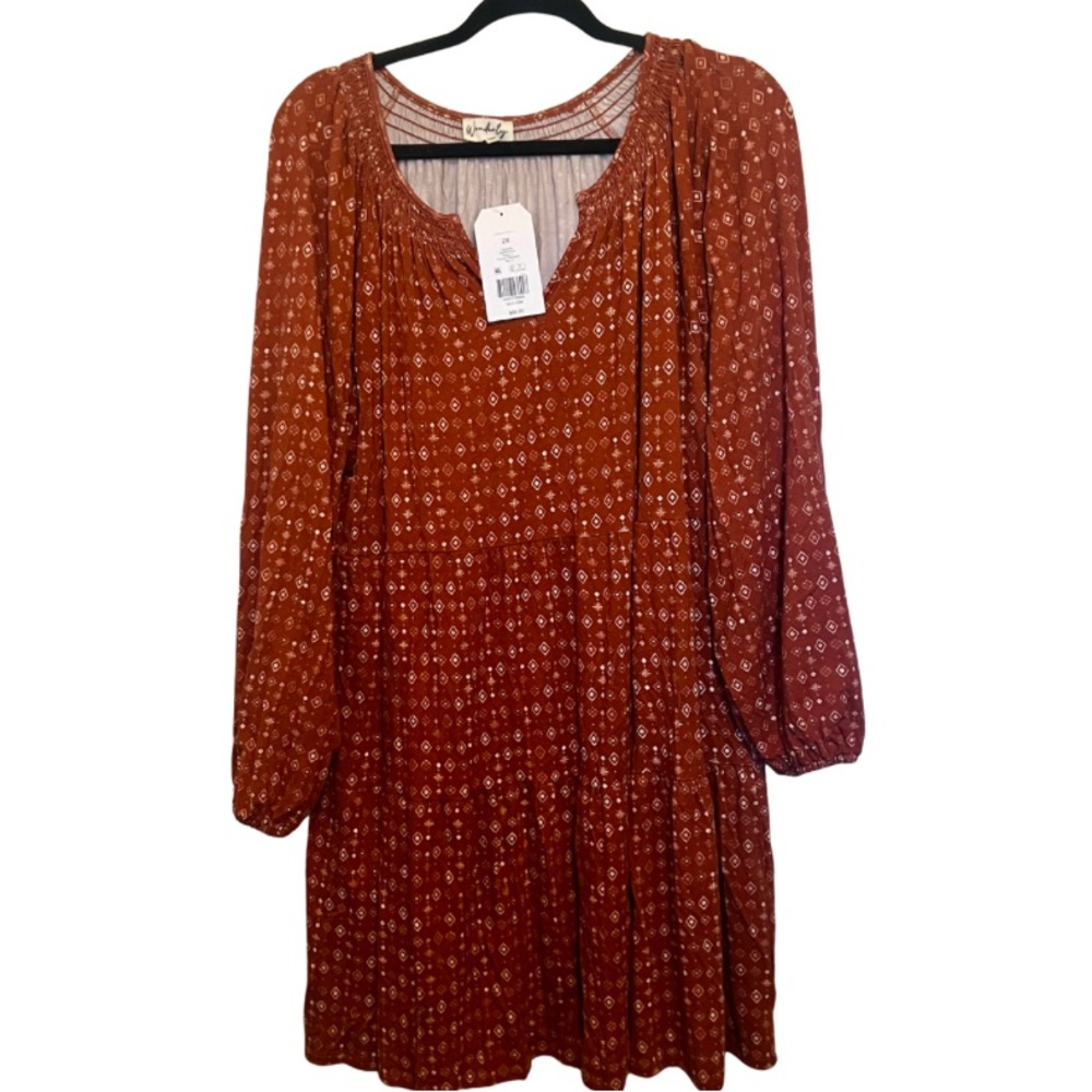 Wonderly Rust Patterned Knee Length Dress New with Tags